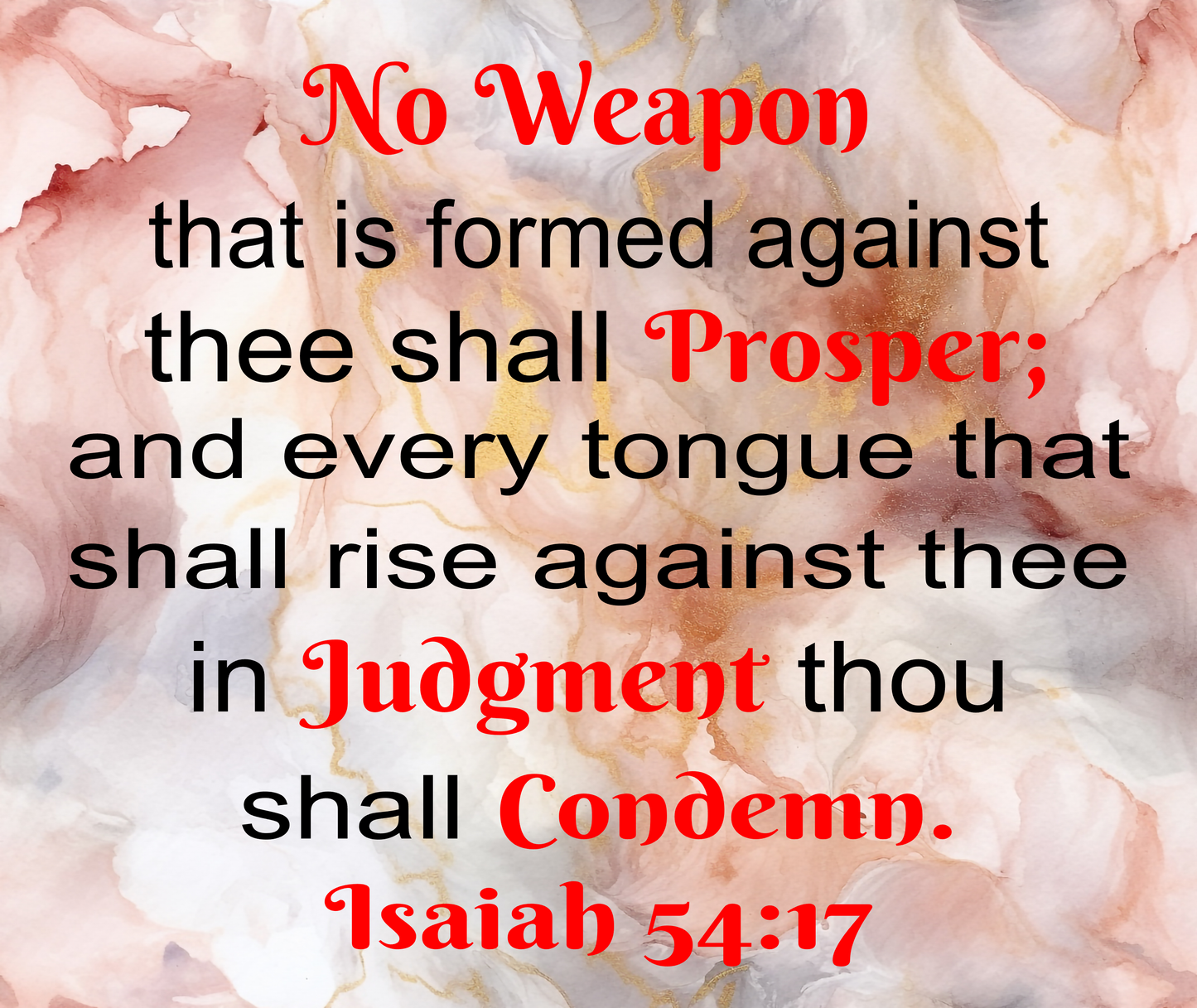 Prayer Tumbler Rose Gold Print No Weapon Isaiah 54:17